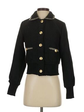 Ellen Tracy Black Bouclé Jacket with Gold Buttons